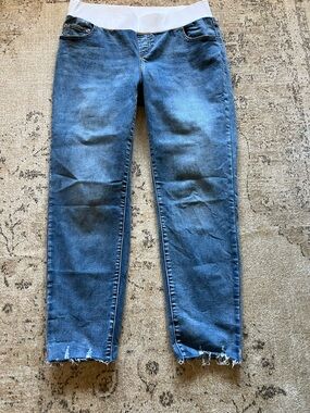 Ripe Maternity Straight-Leg Pull-On Jeans in Blue with White Waistband